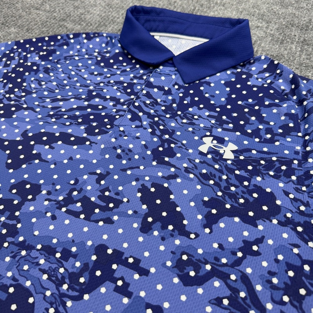 Under Armour Iso-Chill Penta Dot Polo Shirt Mens M Blue Camo Geometric AOP Golf